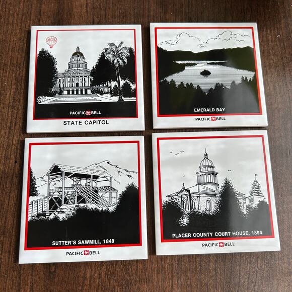 Vintage pacific bell phone company coasters set of 4 - Picture 1 of 7